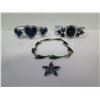Image 2 : Qty 3 Metal & Blue Stone Bracelets & Flower Pendant