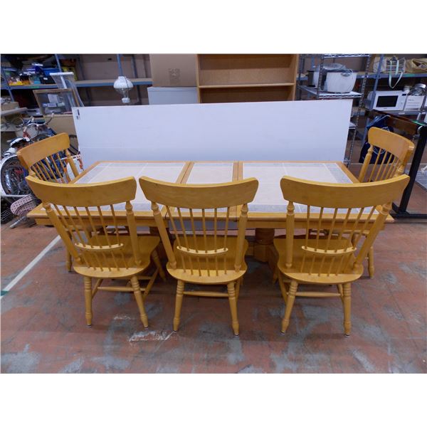 *Wood table + (5) chairs - with center leaf - 7ft wide with leaf, 68" without