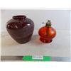 Image 1 : Oil Lamp (no shade) + maroon vase (chipped)