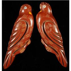 Lot of 2: Bakelite Bird Clips with Rhinestone Eyes