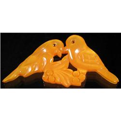 Bakelite Yellow Love Birds Pin.