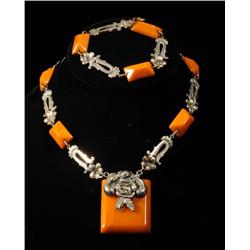 Bakelite & Silver-Plate Necklace & Bracelet.
