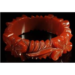 Bakelite Red Carved Bracelet.