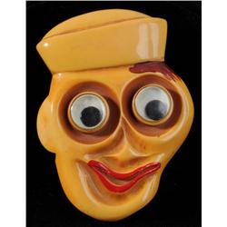 Bakelite Googly Eyed Sailor Pin.