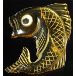 Bakelite Apple Juice Googly Eyed Fish Pin.