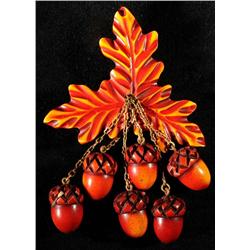 Bakelite Over Dyed Acorn & Oak Leaf Pin.