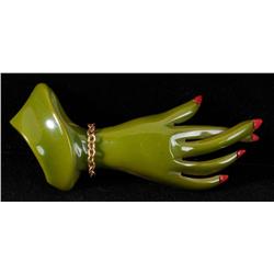 Bakelite Green Hand with Crossed Fingers Pin.