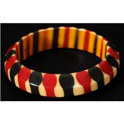 Bakelite Cream, Red & Blue Bracelet.