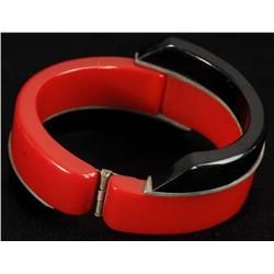 Bakelite Black & Red Deco Clamp Bracelet.