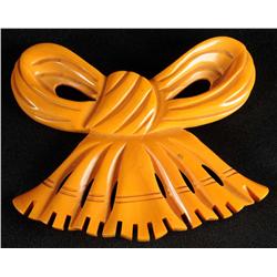 Large Bakelite Cream Colored Bow Pin.