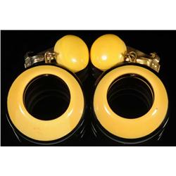 Laminated Bakelite Cream & Black Earrings.