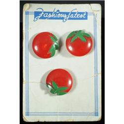 Lot of 3: Bakelite Tomato Buttons on Original Card