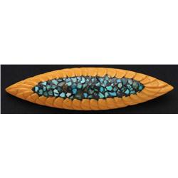 Bakelite Cream Pin with Inlaid Turquoise Chips.