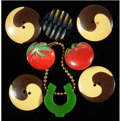 Lot of 7: Bakelite Buttons & Horseshoe Charm.