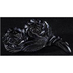 Bakelite Deeply  Carved Black Flower Pin.