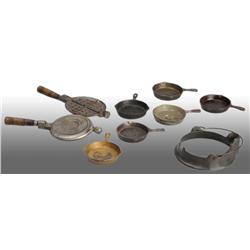 Lot of 7: Cast Iron Children's Stove Accessories.