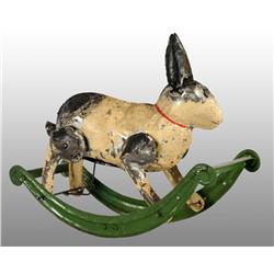Tin Hand-Painted Rabbit on Rocker Wind-Up Toy.