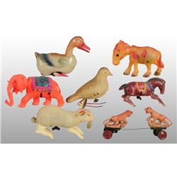 Lot of 7: Celluloid Animal Wind-Up Toys.