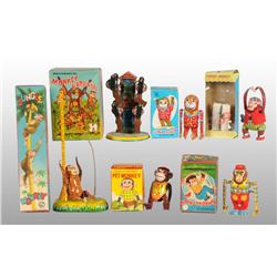 Lot of 6: Tin Monkey Wind-Up Toys.