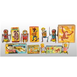 Lot of 6: Tin Litho Monkey Wind-Up Toys.