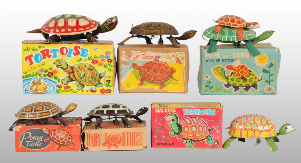 Lot of 6 Tin Turtle WindUp Toys.
