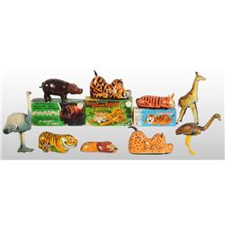 Lot of 12: Tin African Game Animal Wind-Up Toys.