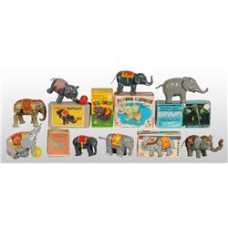 Lot of 8: Tin Elephant Wind-Up Toys.
