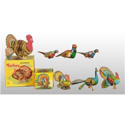 Lot of 7: Turkey, Peacock, & Pheasant Wind-Up Toys