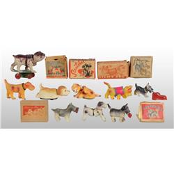 Lot of 9: Celluloid Dog Wind-Up Toys.