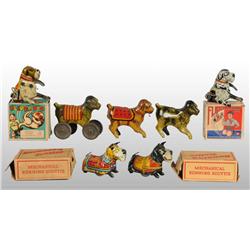 Lot of 7: Tin Litho Dog Wind-Up Toys.