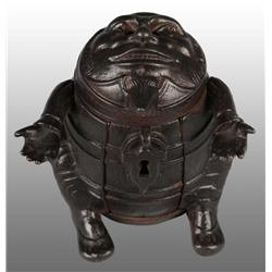 Cast Iron Man Inside Barrel Still Bank.