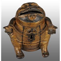 Cast Iron Man Inside Barrel Still Bank.