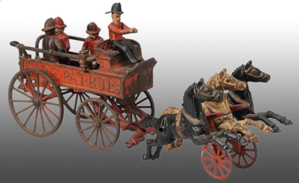 cast iron horse drawn fire wagon