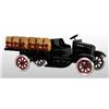 Pressed Steel Flivver Stake Bed Barrel Truck Toy.