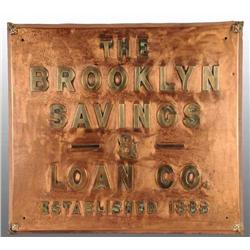 Heavy Brass Brooklyn's Savings & Loan Co. Sign.
