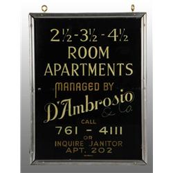 Reverse-on-Glass D'Ambrosio Co. Apartments Sign.