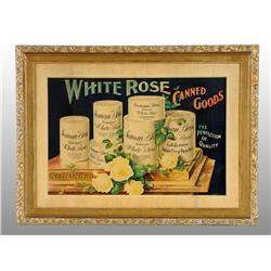 Framed Cardboard White Rose Canned Goods Sign.