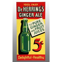 Embossed Tin Dr. Herring's Ginger Ale Sign.