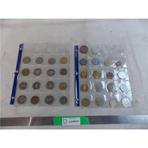 (2) binder pages of novelty coins - buffalo days, klondike days, variety