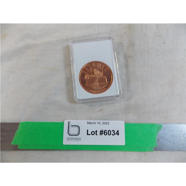 Titanic copper coin in case - 1oz - cannot guarantee authenticity