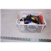 Image 1 : White plastic basket with misc items