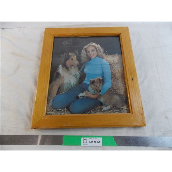 vintage picture in frame with dogs - 16x14