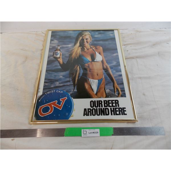 Old V Beer advertisement poster in frame - 16x20