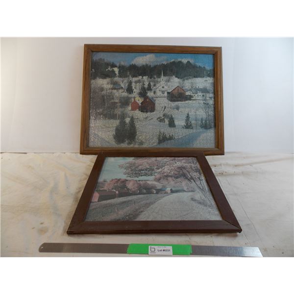 *(2) small town puzzles in frame - large one is 30x24