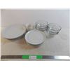 Plates + clear glass bowls