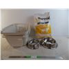 Bag of cat food (8kg) + used litterbox + water dish