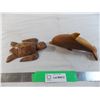 Image 1 : Barbados Sea Turtle + Dolphin (mahogany) wood carvings