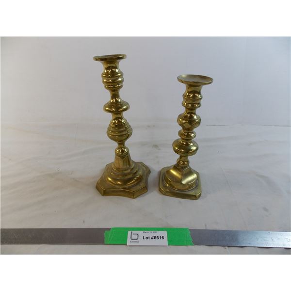 2 Brass candlesticks - 10.5  + 9.5 