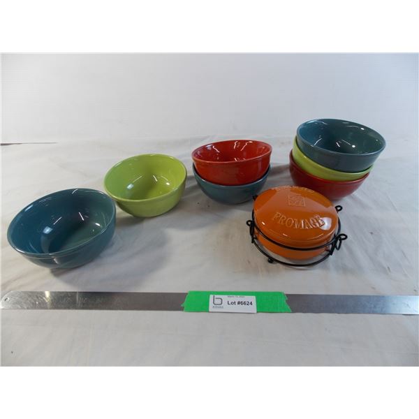 Colored Ceramic Bowls with Cheese Bowl