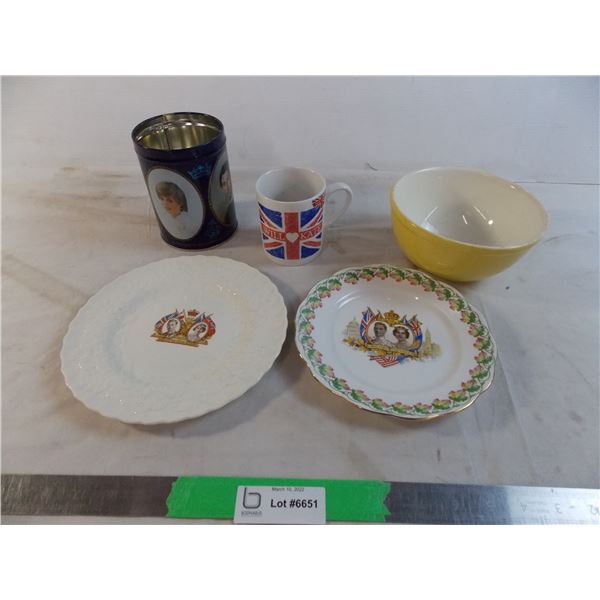 Coronation plates, ceramic bowl, british cup